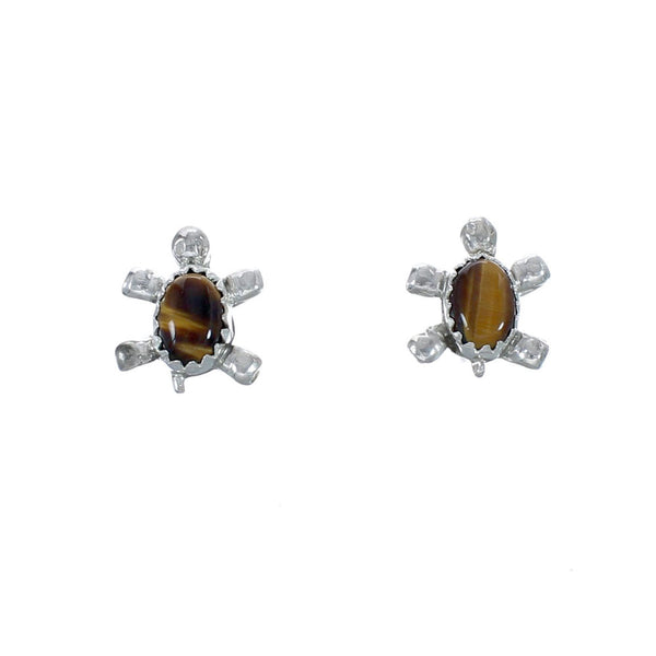Zuni Tiger Eye And Sterling Silver Turtle Post Earrings JX126825